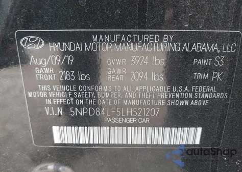 2020 Hyundai Elantra Sel z USA, uszkodzony, nr VIN 5NPD84LF5LH521207